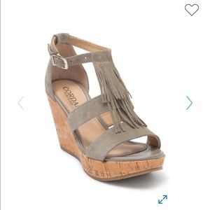 New Cordani Rooney Suede Fringe Wedge Sandal NWOT